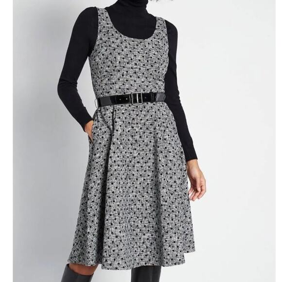ModCloth Take The Lead Vintage Inspired A-Line Belted Knee Length Midi Dress - Picture 1 of 13